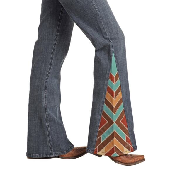 Rock & Roll Denim Cowgirl Leather Patch Trouser Jeans Size 32 Western Country - Picture 3 of 9